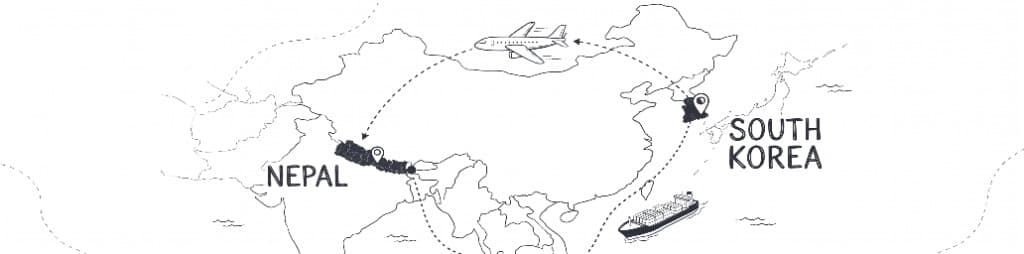 Nepal to South Korea transit corridor map